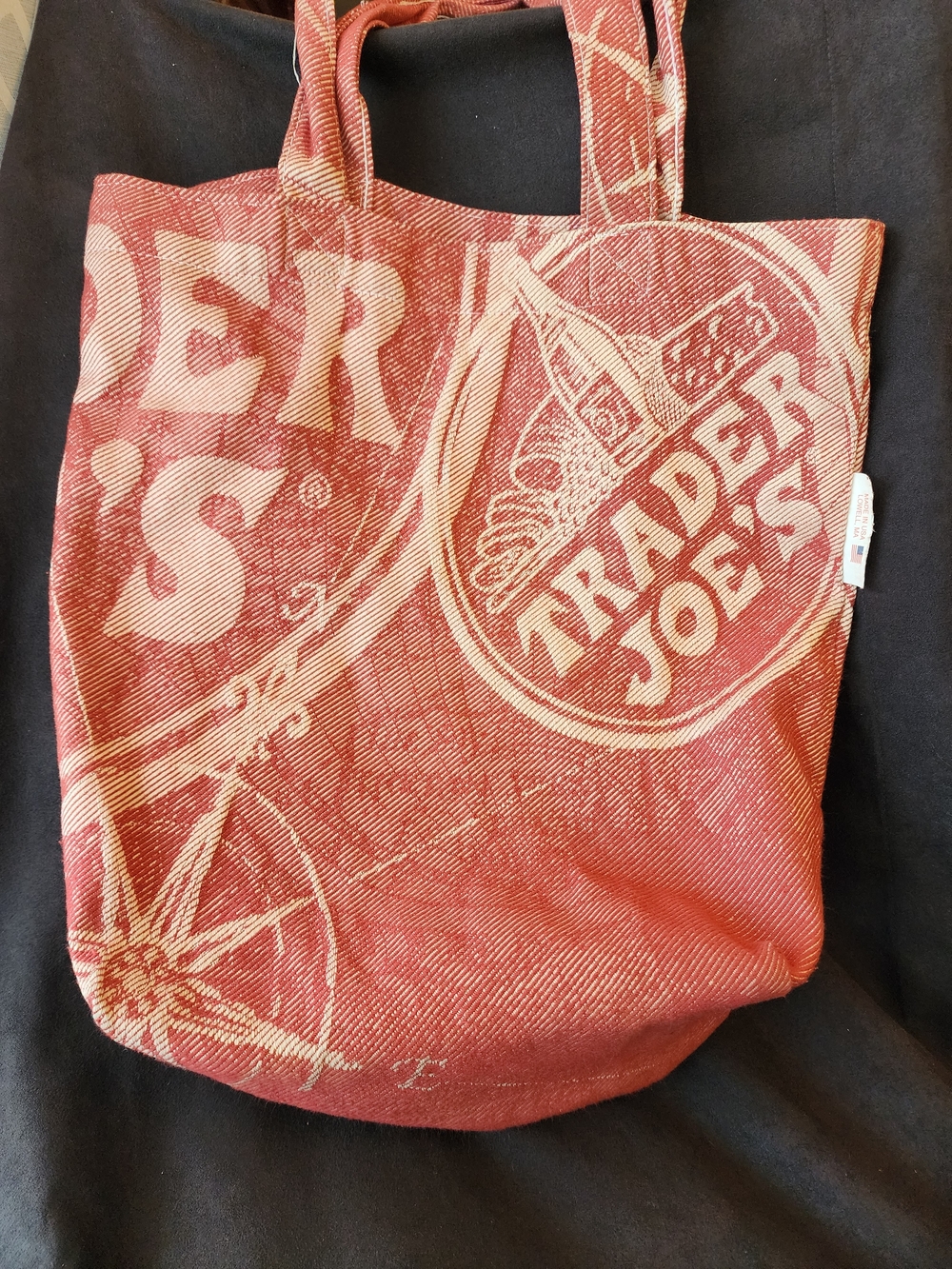 Vintage Trader Joe’s Earth Compass Tote Bag Red Cotton Canvas Reusable 2012 Rare